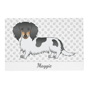 Black And Tan Piebald Long Hair Dachshund & Name Placemat