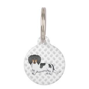 Black And Tan Piebald Long Hair Dachshund & Paws Pet ID Tag
