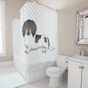 Black And Tan Piebald Long Hair Dachshund & Paws Shower Curtain