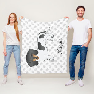 Black And Tan Piebald Short Hair Dachshund & Name Fleece Blanket