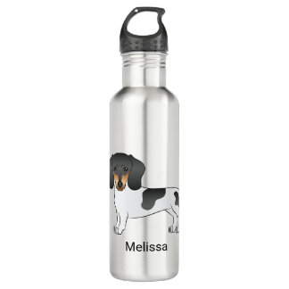 Black And Tan Piebald Short Hair Dachshund &amp; Name Stainless Steel Water Bottle