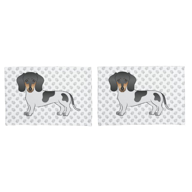 Black And Tan Piebald Short Hair Dachshund & Paws Pillow Case (Front-Set)