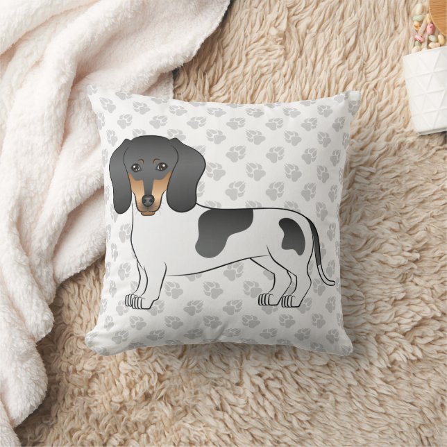 Black And Tan Piebald Short Hair Dachshund & Paws Throw Pillow (Blanket)
