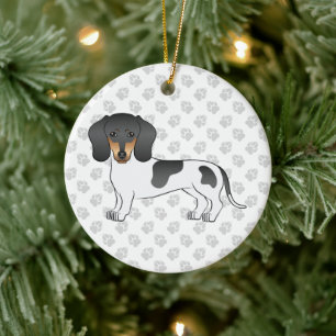 Black And Tan Piebald Short Hair Dachshund & Text Ceramic Ornament