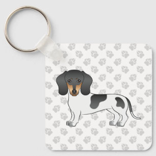 Black And Tan Piebald Smooth Coat Dachshund Dog Keychain