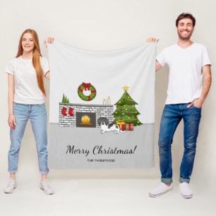 Black And Tan Pied Long Hair Dachshund Christmas Fleece Blanket