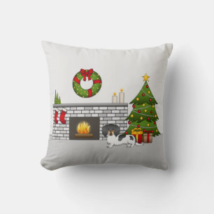 Black And Tan Pied Long Hair Dachshund Christmas Throw Pillow