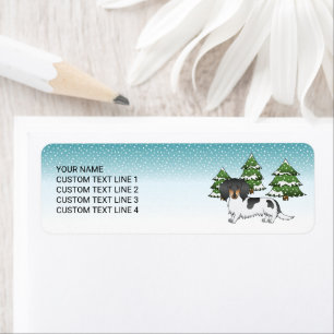 Black And Tan Pied Long Hair Dachshund In Winter Label