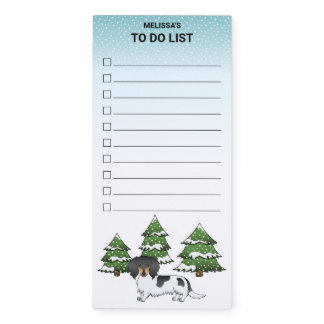 Black And Tan Pied Long Hair Dachshund In Winter Magnetic Notepad