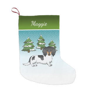 Black And Tan Pied Long Hair Dachshund In Winter Small Christmas Stocking