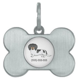 Black And Tan Pied Long Hair Dachshund &amp; Number Pet ID Tag