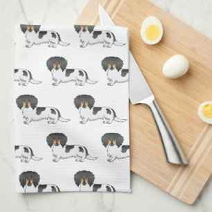 Black And Tan Pied Long Hair Dachshund Pattern Kitchen Towel
