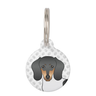 Black And Tan Pied Short Hair Dachshund Dog Head Pet ID Tag