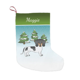 Black And Tan Pied Short Hair Dachshund In Winter Small Christmas Stocking