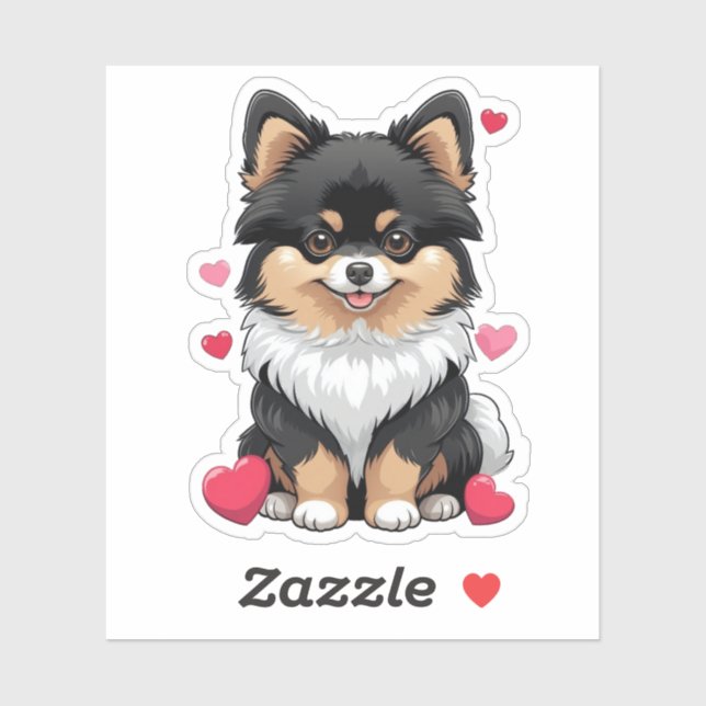 Black and Tan Pom Valentine's Day 3 x 3 Sticker (Sheet)