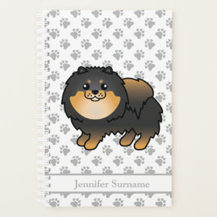 Black And Tan Pomeranian Cartoon Dog & Custom Text Planner
