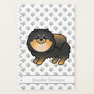 Black And Tan Pomeranian Cartoon Dog &amp; Custom Text Planner