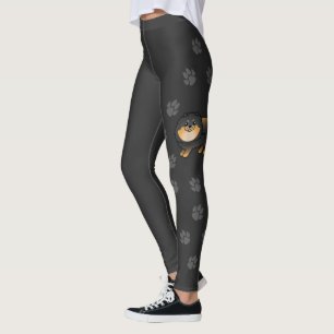 Black And Tan Pomeranian Cartoon Dog With Paws Leggings