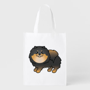 Black And Tan Pomeranian Cute Cartoon Dog Grocery Bag