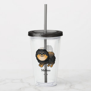Black And Tan Pomeranian Cute Cartoon Dog & Name Acrylic Tumbler