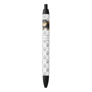 Black And Tan Pomeranian Cute Cartoon Dog & Name Pen