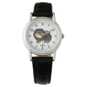 Black And Tan Pomeranian Cute Cartoon Dog & Name Watch