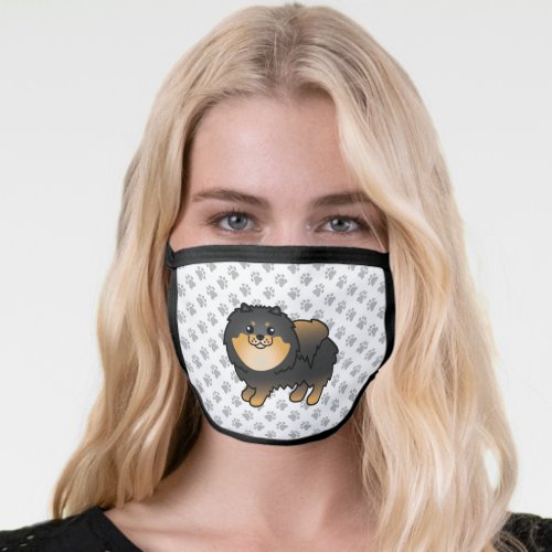 Black And Tan Pomeranian Cute Cartoon Dog  Paws Face Mask