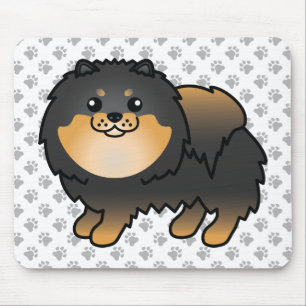 Black And Tan Pomeranian Cute Cartoon Dog & Paws Mouse Pad