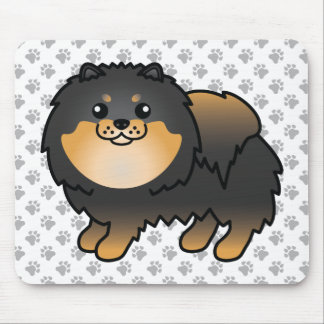 Black And Tan Pomeranian Cute Cartoon Dog &amp; Paws Mouse Pad