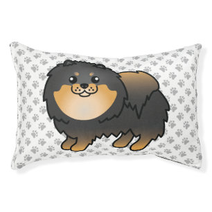 Black And Tan Pomeranian Cute Cartoon Dog & Paws Pet Bed