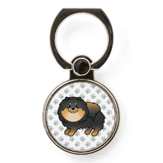 Black And Tan Pomeranian Cute Cartoon Dog &amp; Paws Phone Ring Stand