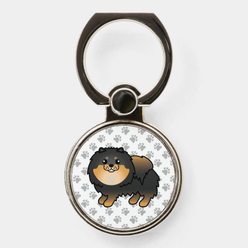 Black And Tan Pomeranian Cute Cartoon Dog  Paws Phone Ring Stand