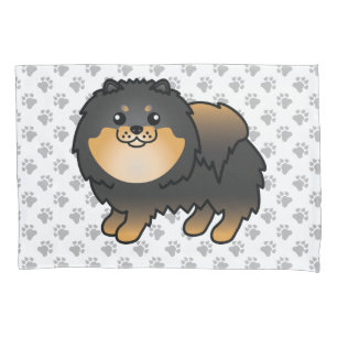 Black And Tan Pomeranian Cute Cartoon Dog & Paws Pillow Case