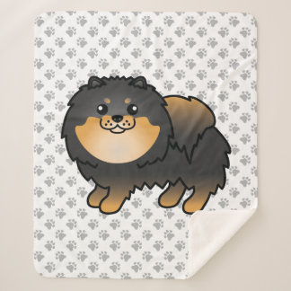 Black And Tan Pomeranian Cute Cartoon Dog &amp; Paws Sherpa Blanket