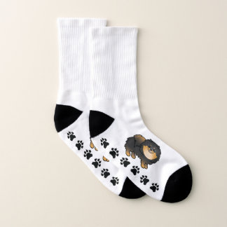 Black And Tan Pomeranian Cute Cartoon Dog &amp; Paws Socks