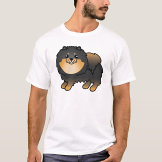 Black And Tan Pomeranian Cute Cartoon Dog T-Shirt