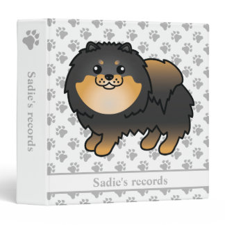Black And Tan Pomeranian Cute Cartoon Dog &amp; Text 3 Ring Binder