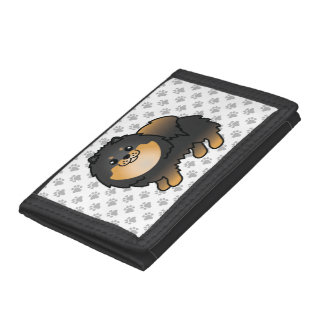 Black And Tan Pomeranian Cute Cartoon Dog Trifold Wallet