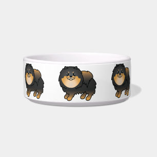 Black And Tan Pomeranian Cute Cartoon Dogs Bowl