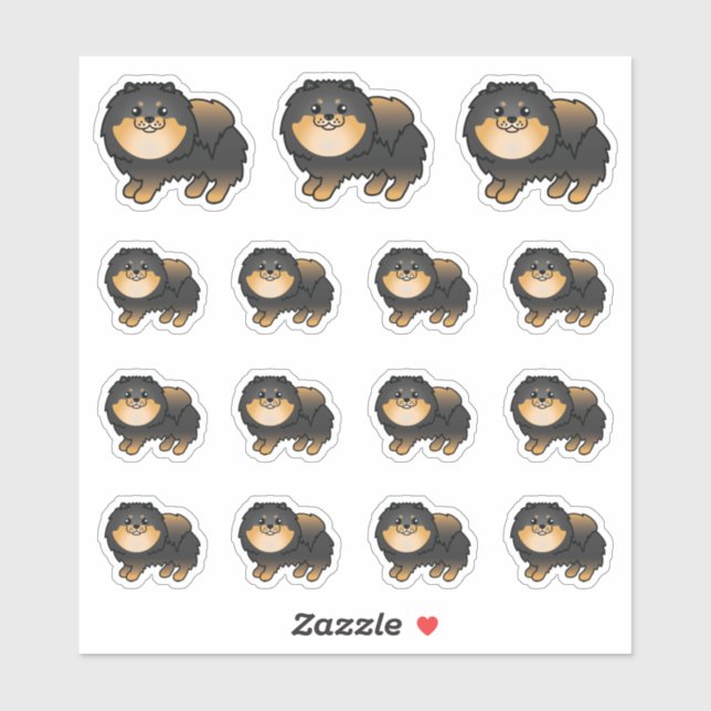 Black And Tan Pomeranian Cute Cartoon Dogs Sticker (Sheet)