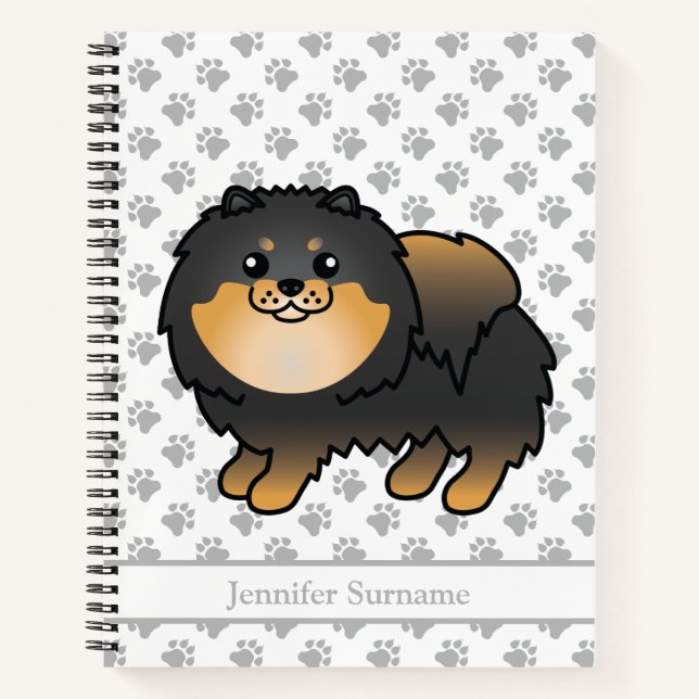 Black And Tan Pomeranian Cute Dog & Custom Text Notebook (Front)
