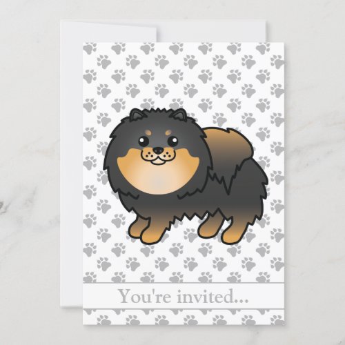 Black And Tan Pomeranian Dog Birthday Party Invitation