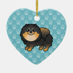 Black And Tan Pomeranian Dog Cartoon Drawing Ceramic Ornament