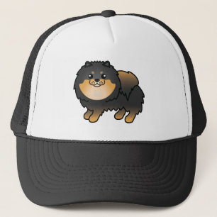 Black And Tan Pomeranian Dog Cartoon Illustration Trucker Hat