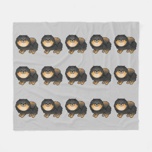 Black And Tan Pomeranian Dogs Pattern On Grey Fleece Blanket