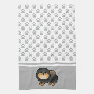 Black And Tan Pomeranian With Grey Paws Pattern Kitchen Towel