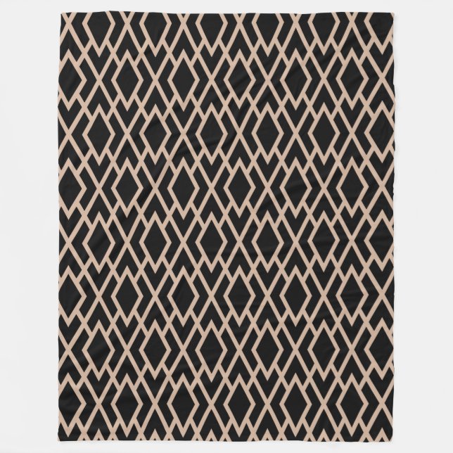Black And Tan Retro Geometric Pattern Fleece Blanket (Front)