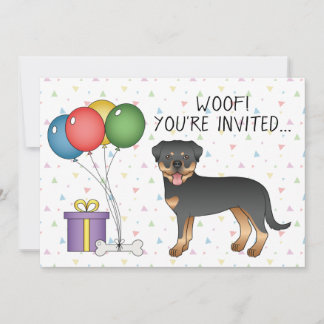 Black And Tan Rottweiler Cartoon Dog - Birthday Invitation