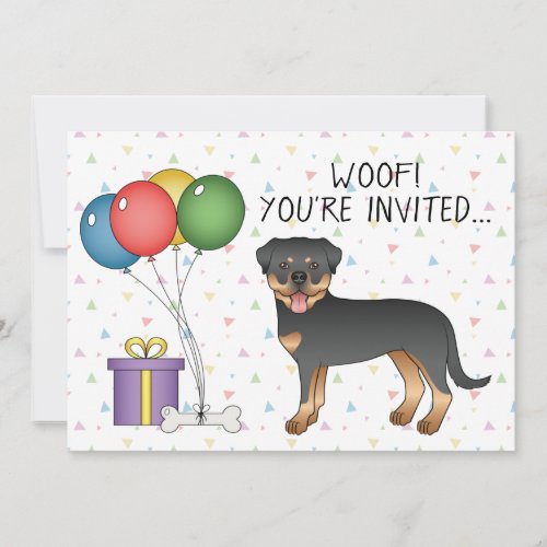 Black And Tan Rottweiler Cartoon Dog _ Birthday Invitation