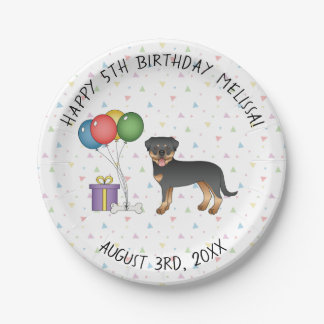 Black And Tan Rottweiler Cartoon Dog - Birthday Paper Plates